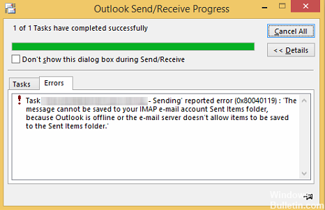 Устранение ошибки Outlook 0x800CCCDD «Ваш IMAP-сервер закрыл соединение»