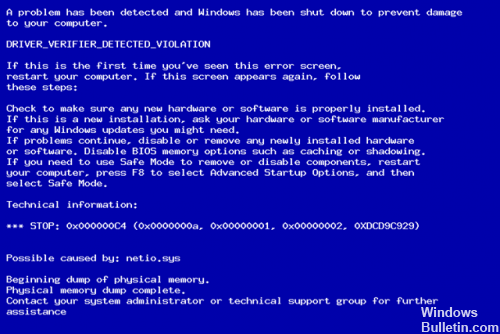 blue screen driver verifier detected violation on startup