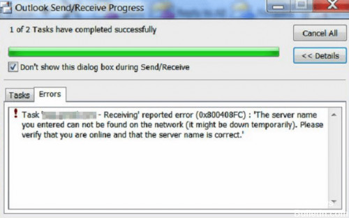 Outlook 0x800408FC error