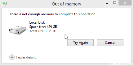 what does not enough memory to open page mean
