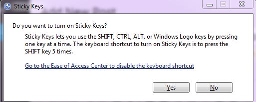 Turn on Sticky Keys