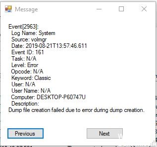 Volmgr отправил исправление для дампа события 161 в результате ошибки при создании файла дампа