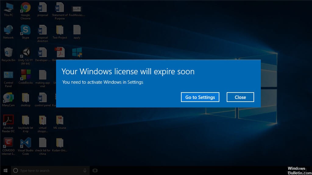 phone message saying microsoft windows license is expired