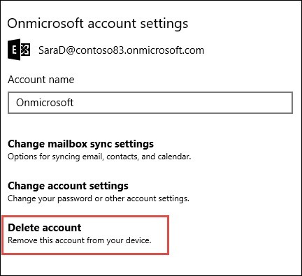 delete an Email account from Mail app Windows 10
