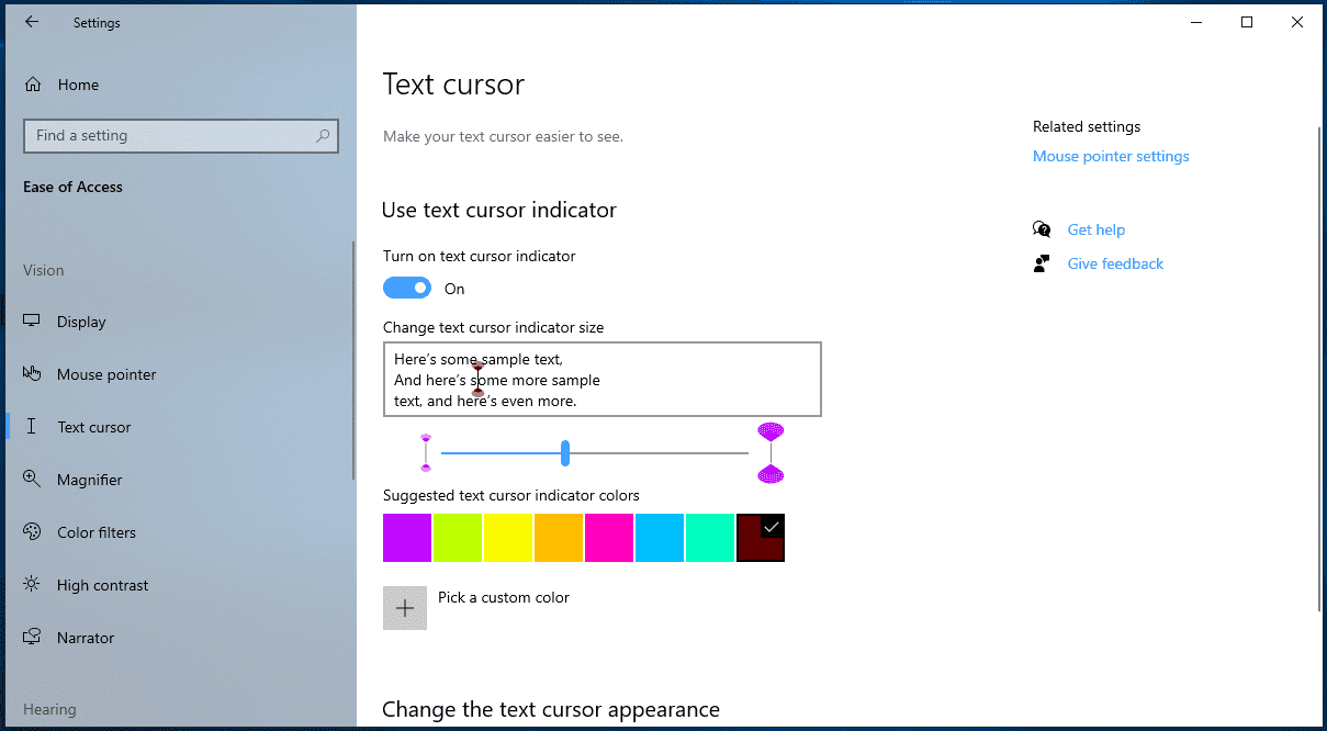 change cursor color windows 10