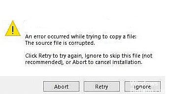 An error occurred while trying to copy a file