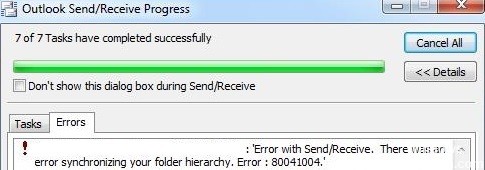 What causes Outlook error 80041004 in Windows