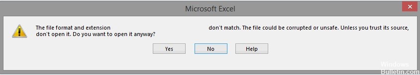 Excel의 오류 문제 해결 : 파일 형식 및 확장명이 일치하지 않음-Windows 게시판 자습서