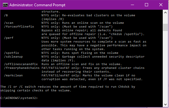 Chkdsk from command prompt