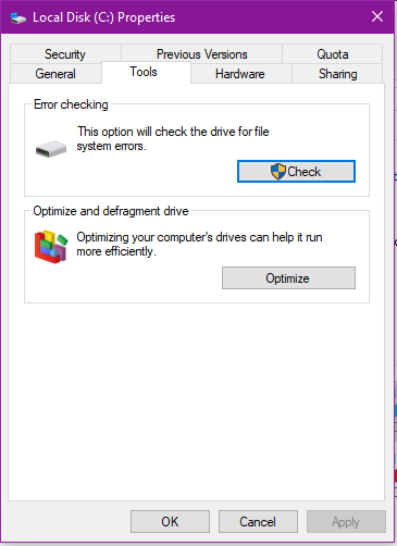 Butonul Chkdsk pentru Windows a detectat o problemă la hard disk