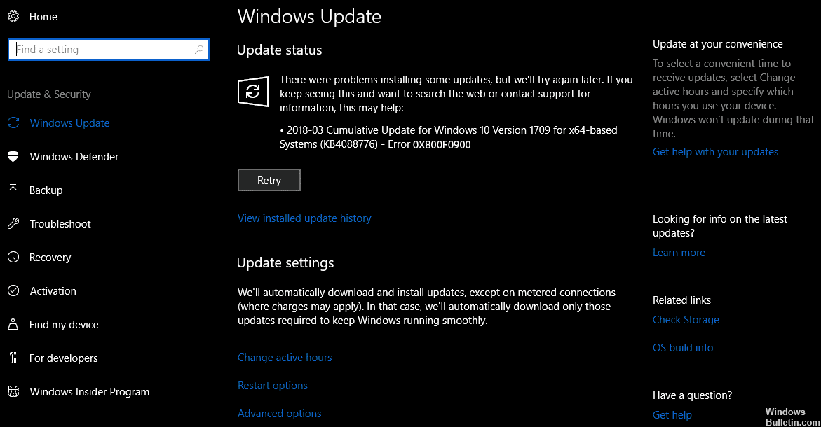 Reparaturhandbuch - 0x800f0900 Update-Fehler in Windows 10