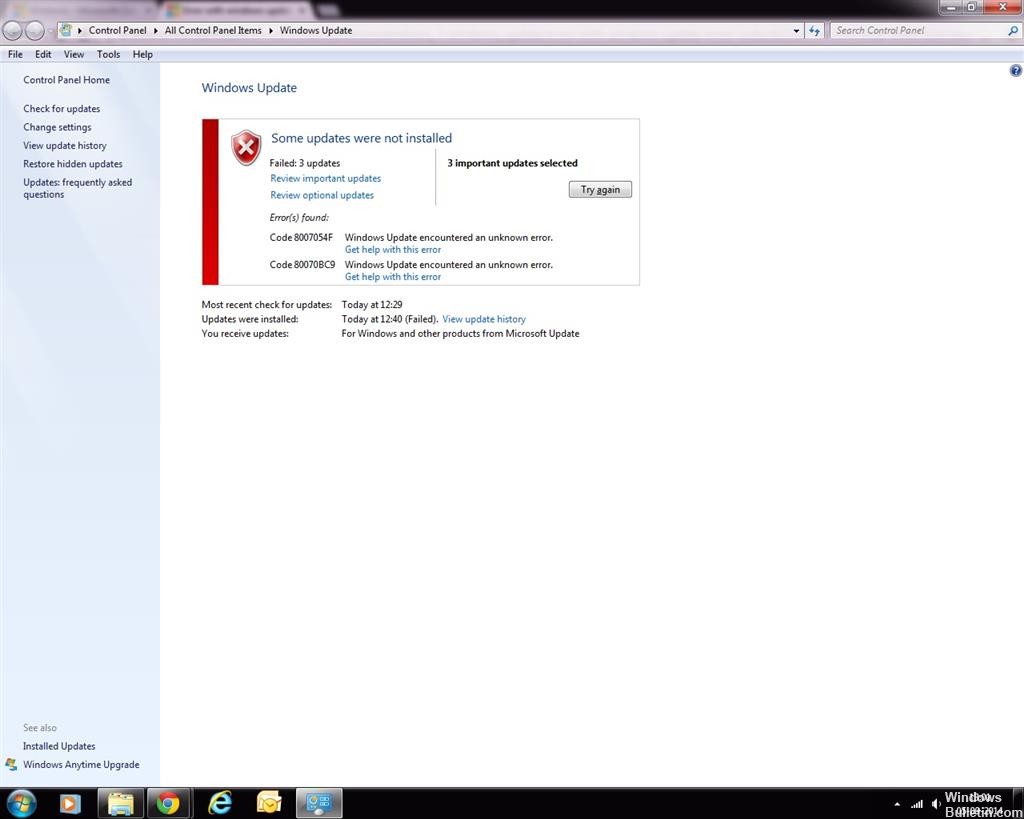 Erro de atualização do Windows WindowsUpdate_80070BC9
