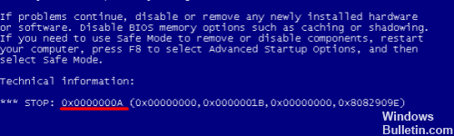 0x0000000a Blue Screen Error