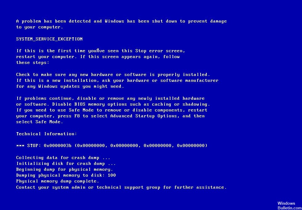 BSOD SYSTEM_SERVICE_EXCEPTION 0x0000003b