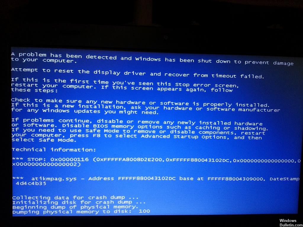 A problem has been detected and Windows синий. При включении ноутбука синий экран