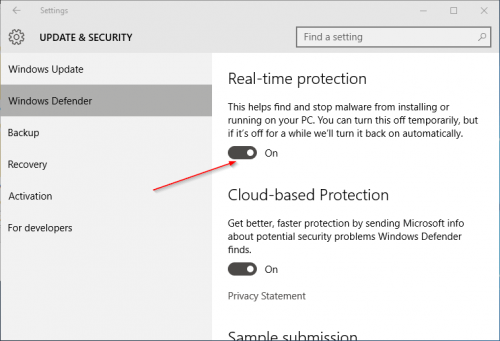 Windowsディフェンダーのリアルタイム保護の有効化または無効化