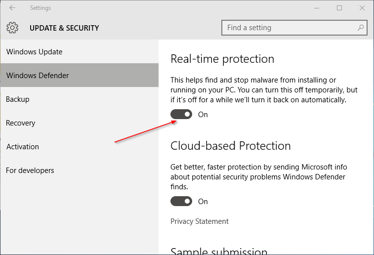 Turn-on-off sau Windows-Defender-real-time-protecție