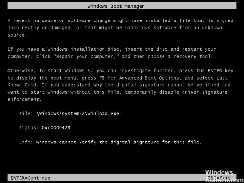 Erreur Windows-0xc0000428