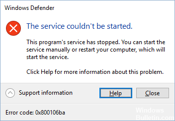 0x800106ba Windows Defenderのエラー