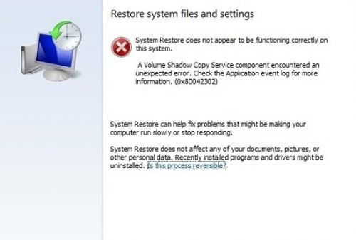 0x80042302 System Restore Error