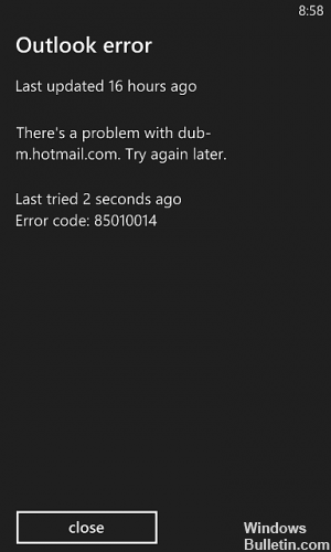 Erro do Outlook 85010014