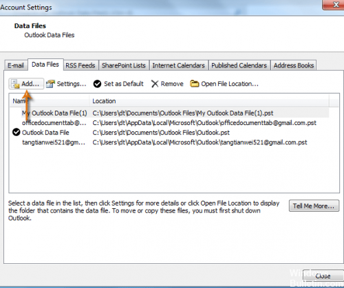 Create a new Outlook data file