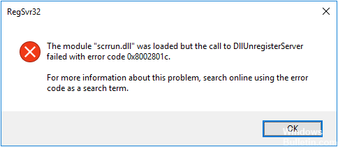 Código de error del servidor de registro Dll 0X8002801c