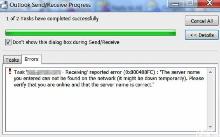 Outlook 0x800408FC error