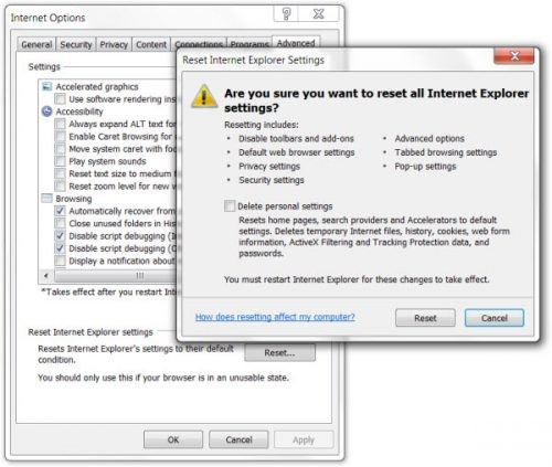 Ripristinare Internet Explorer