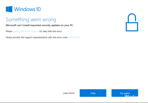 Windows 10アップデートエラー0x8007001F