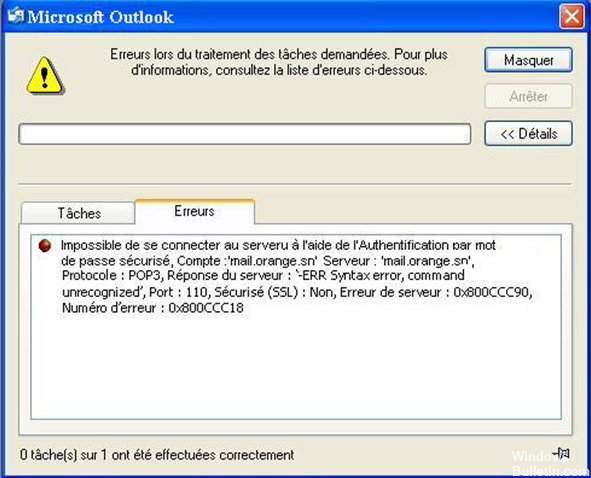 Erreur Windows Live Mail 0x800CCC18