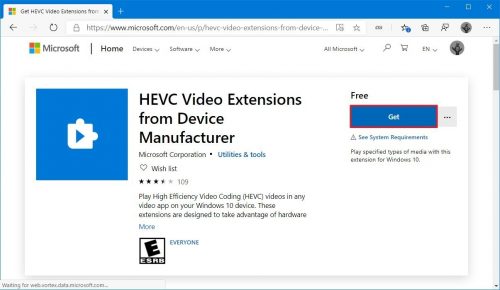 hevc codec not installed windows 10