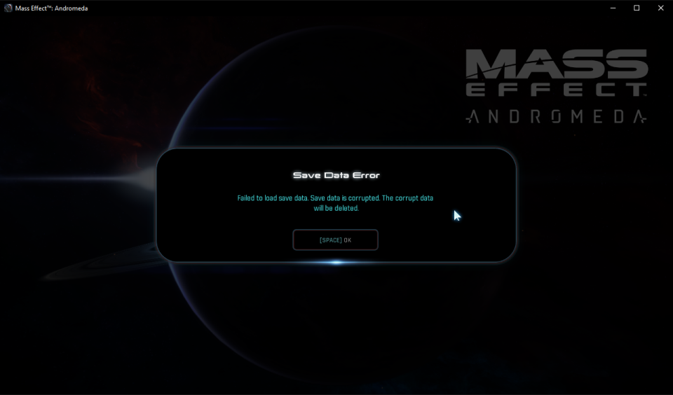 Включи save dat. Mass Effect Andromeda (Xbox one) Скриншот. Ошибка сохранения данных. Масс эффект Андромеда клавиши управления. Вылетает ошибка Mass Effect 1.