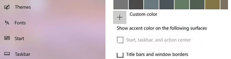Tehtäväpalkin väriä ei voi muuttaa Windows 10: ssä