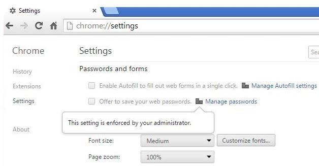 "This setting is enforced" error in Google Chrome