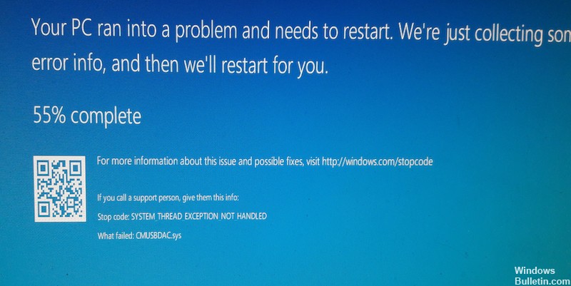 Como reparar: tela azul da morte de CMUSBDAC.sys no Windows 10