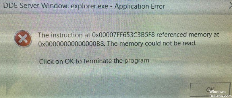 응용 프로그램 오류 문제 해결 :`DDE 서버 창 : explorer.exe`