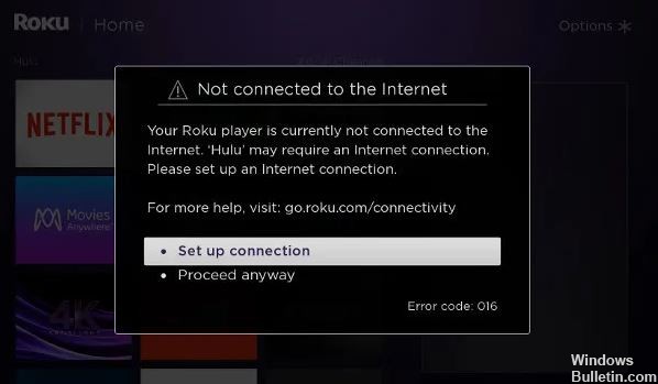 Fix Roku error 016 - Unable to connect to the Internet