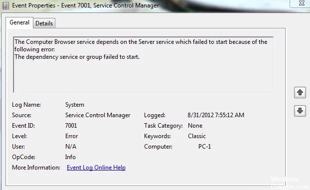 Hur man löser problemet "Service Control Manager error 7001"