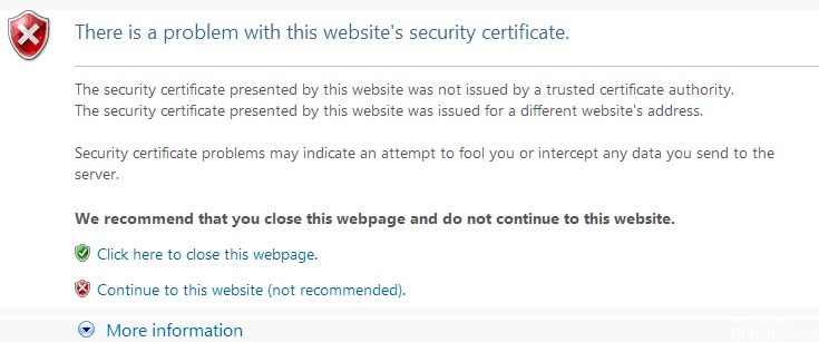 Срок действия сертификата этого веб-сайта истек или еще не запущен