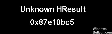 Unknown-HResult-Error-Code-0x87e10bc5